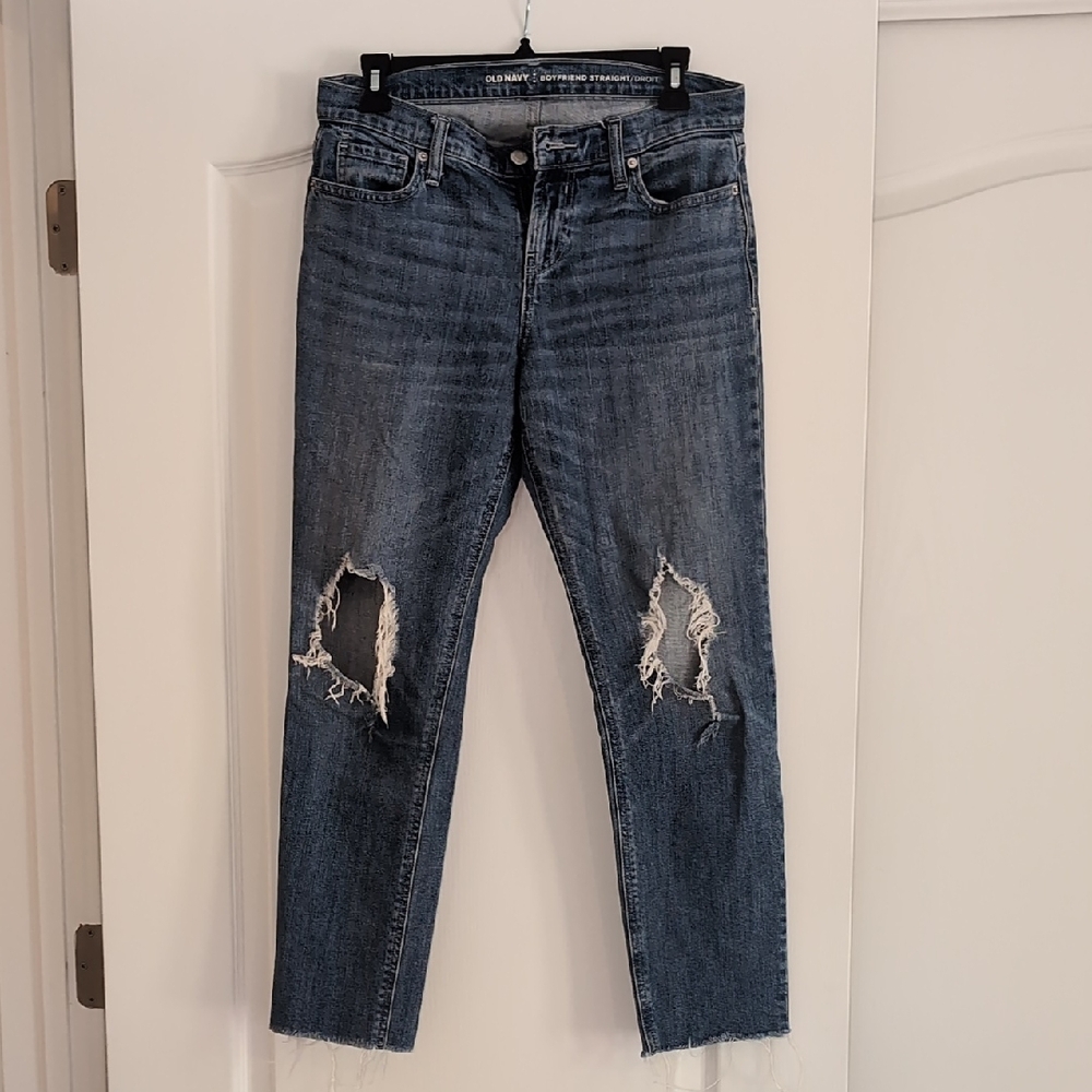 Blue Ankle Cropped Distressed Jeans